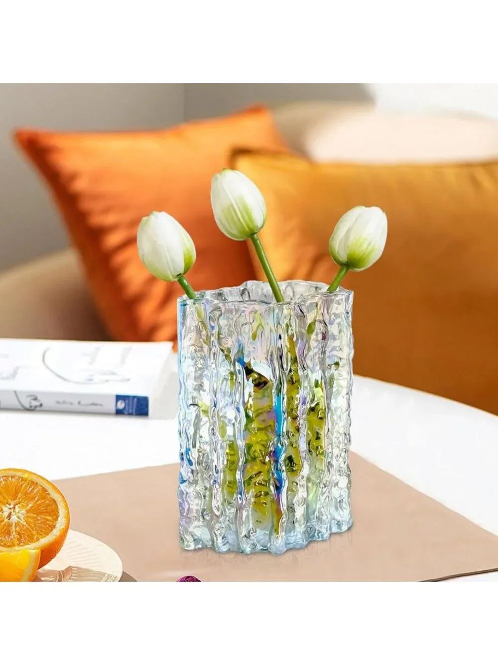 Heavy Duty Iridescent Glass Flower Vase for Home Decor, Weddings & Centerpieces